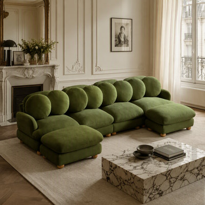 Grand canapé modulaire modulaire en chenille, canapé de siège profond de 6 places avec 8 coussins décoratifs, repose-pieds mobile, structure en bois massif pour le salon, la chambre à coucher et un appartement, vert