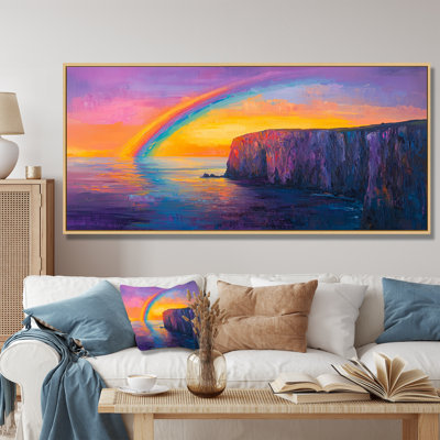 Océan arc-en-ciel au-dessus des falaises côtières - art mural arc-en-ciel