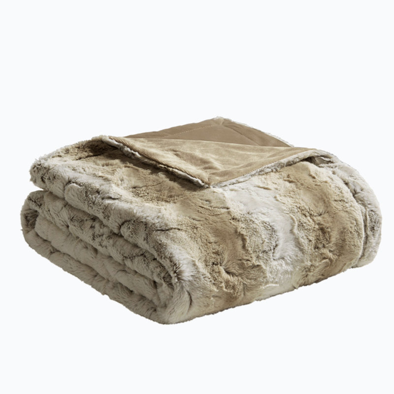 Luxurious Marselle 60"x70" Faux Fur Throw Blanket in Tan