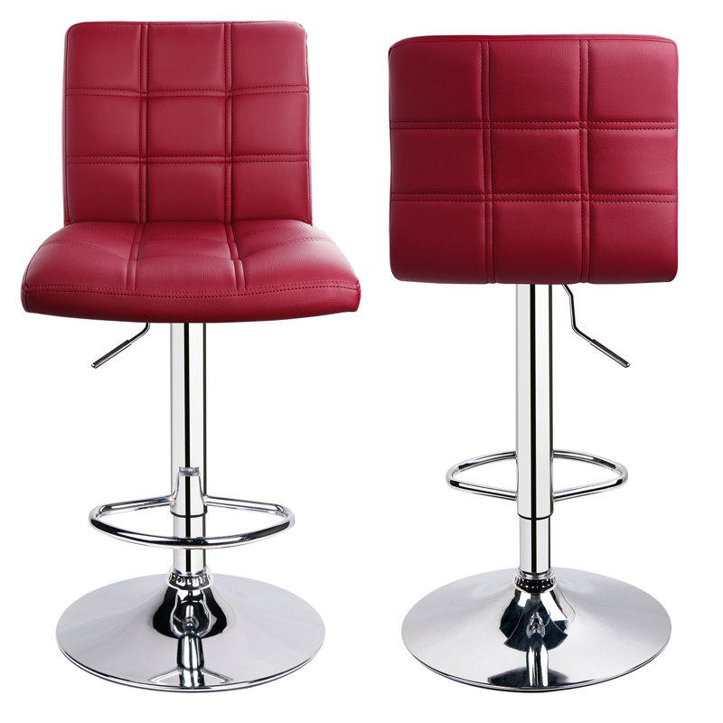 Tabouret de comptoir pivotant et réglable en hauteur 32,5 po Ludly, Vin rouge, 2