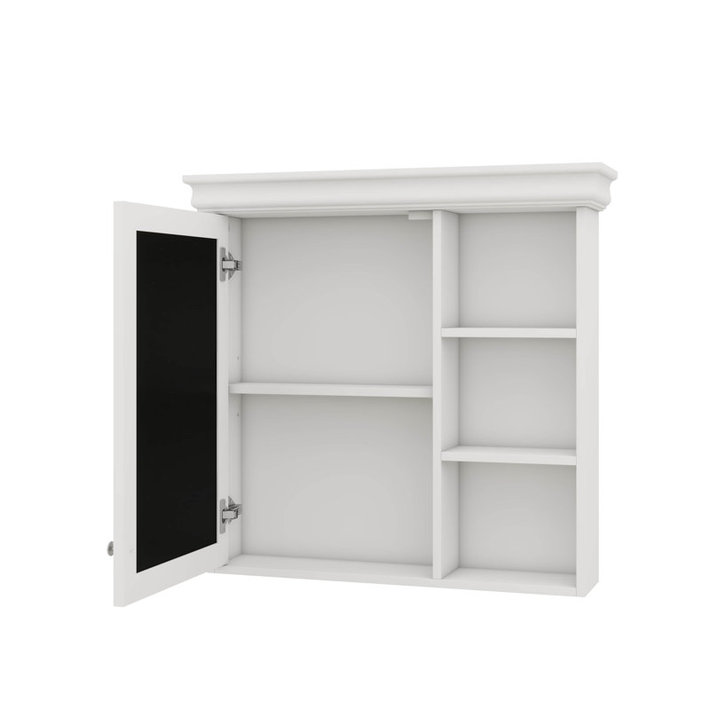 Armoire à pharmacie murale moderne avec miroir, armoire murale 30 po x 28 po avec rangement et tablettes ouvertes, Blanc