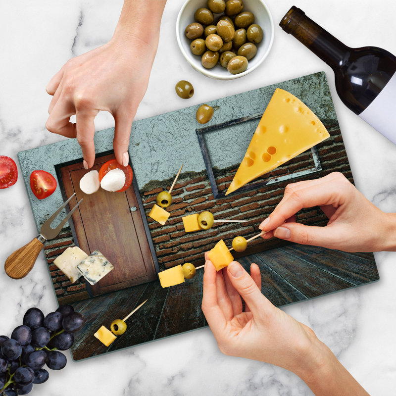 Ambesonne Rustic Cutting Board Large Size Frame on Old Brick Wall Dark Orange Brown White