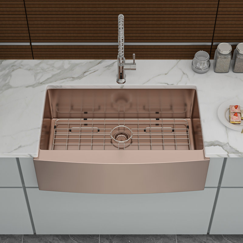 30 Rose Gold Farmhouse Sink - 30 Inch Kitchen Sink Stainless Steel 16 Gauge Apron Front Kitchen Sink
