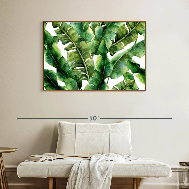 Feuilles de bananier abstraites, Cadre flottant doré, 40 po x 27 po