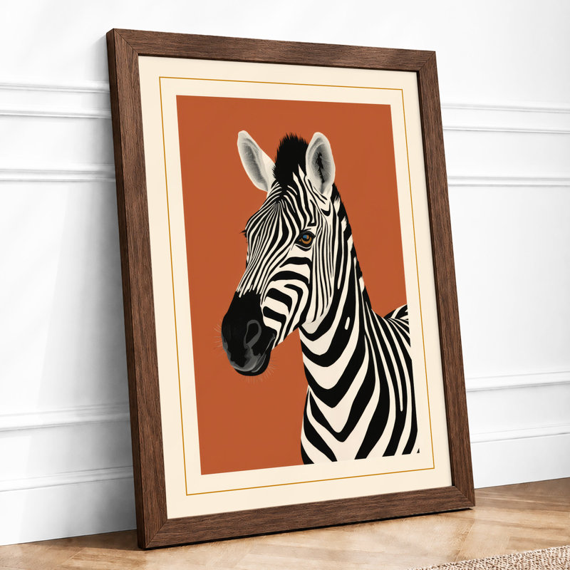 Zebra Profile Minimalist - Framed Print, A4 - 29.7 x 21.0 cm, Walnut