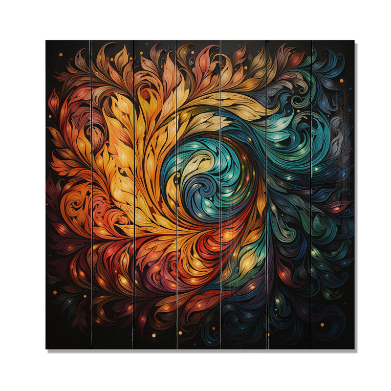 Jamesy, art indien coloré et mystique Rangoli III sur bois, H 35 po x l 35 po x P 0,78 po