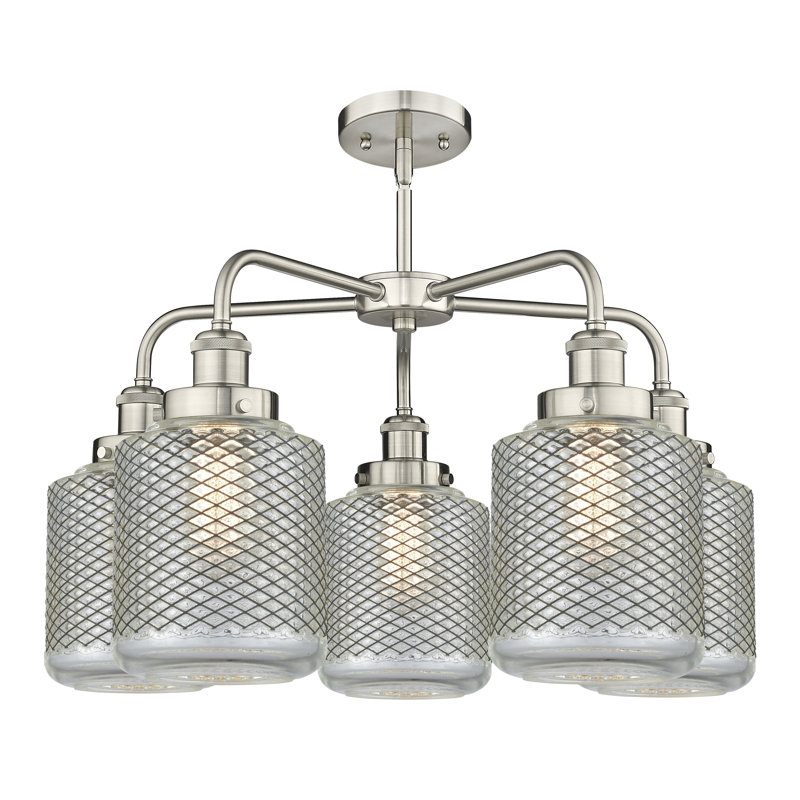 Lustre classique / traditionnel 5 lumières en verre à intensité variable Edison, Nickel satiné
