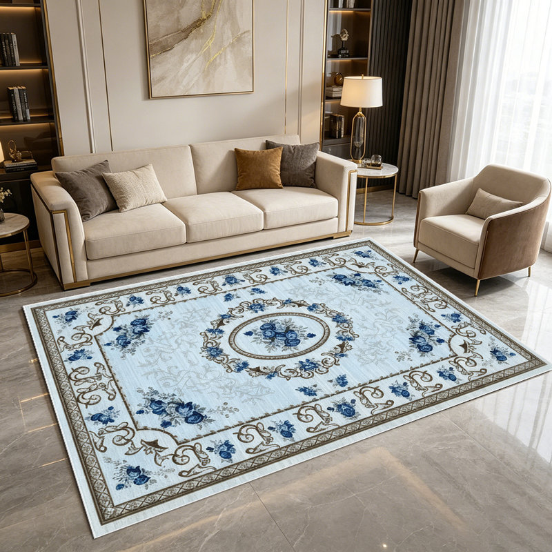 1PC Vintage Blue Floral Medallion European Farmhouse area rugs for Living Room, Soft and Comfortable, Suitable for all seasons, easy-to-maintain, machine washable Indoor floor mat, Under Table Farmhouse suitable for dining room, bedroom, entryway,