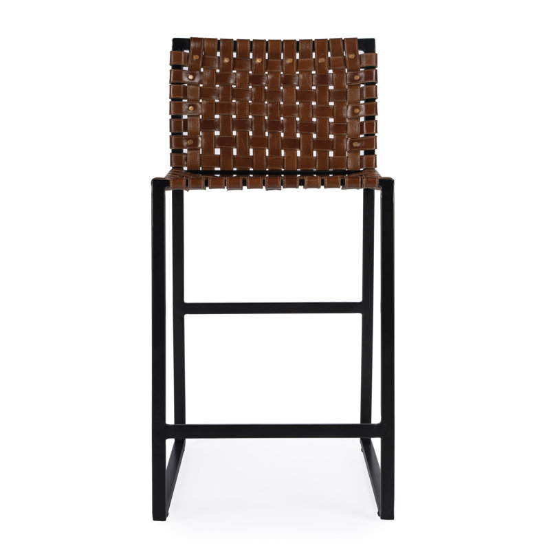 Butler Urban Brown Woven Leather Bar Stool, Counter Stool (25" Seat Height), Dark Brown/Black