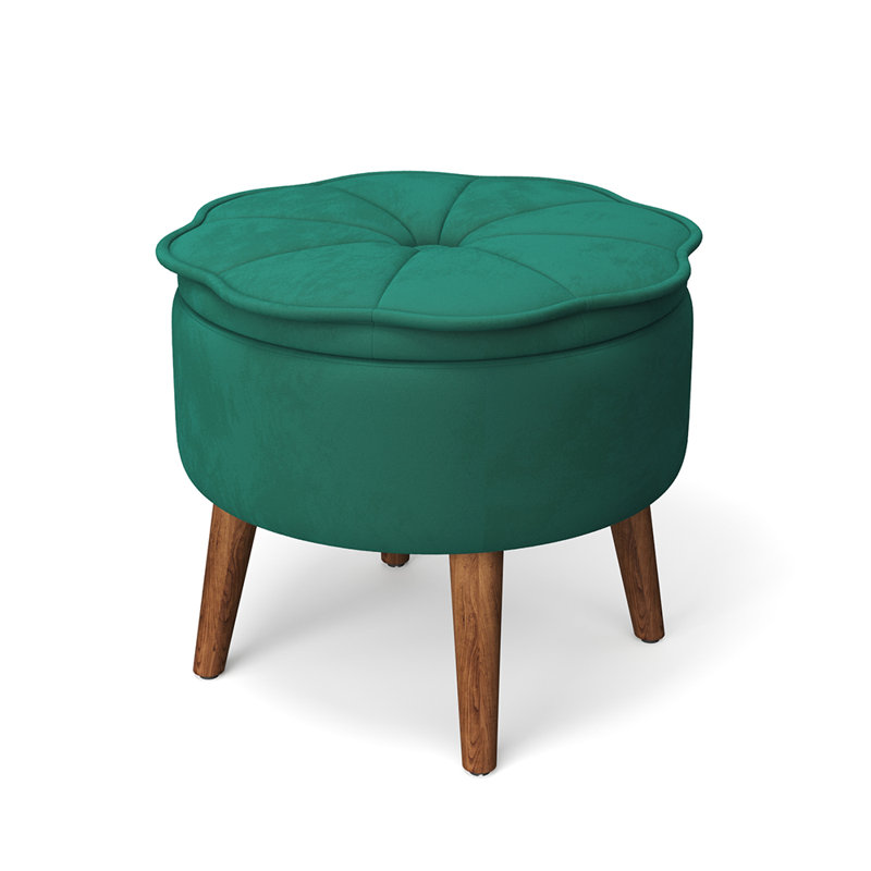 Elkville 53cm Wide Velvet Tufted Round Solid Colour Ottoman with Storage, Dark Green