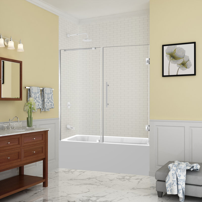 Belmore 60" x 60" Hinged Frameless Tub Door, Stainless Steel