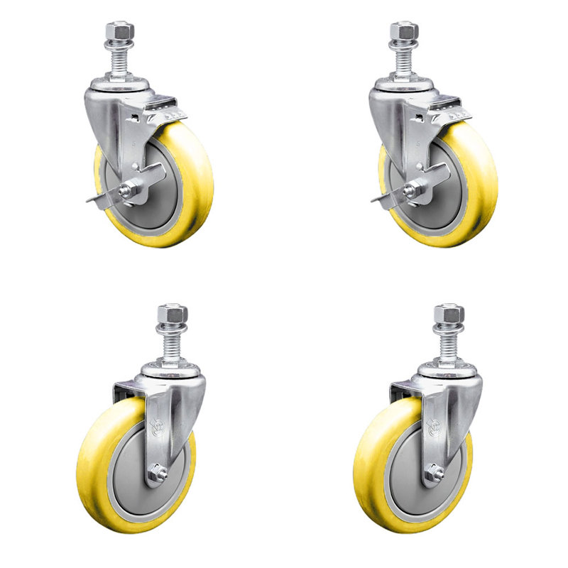 Polyurethane Wheel Swivel 12mm Threaded Stem Caster with Brake