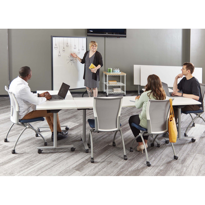 JURNI Flip Table With Casters, Designer White, 29.50" H x 60" L x 24" W