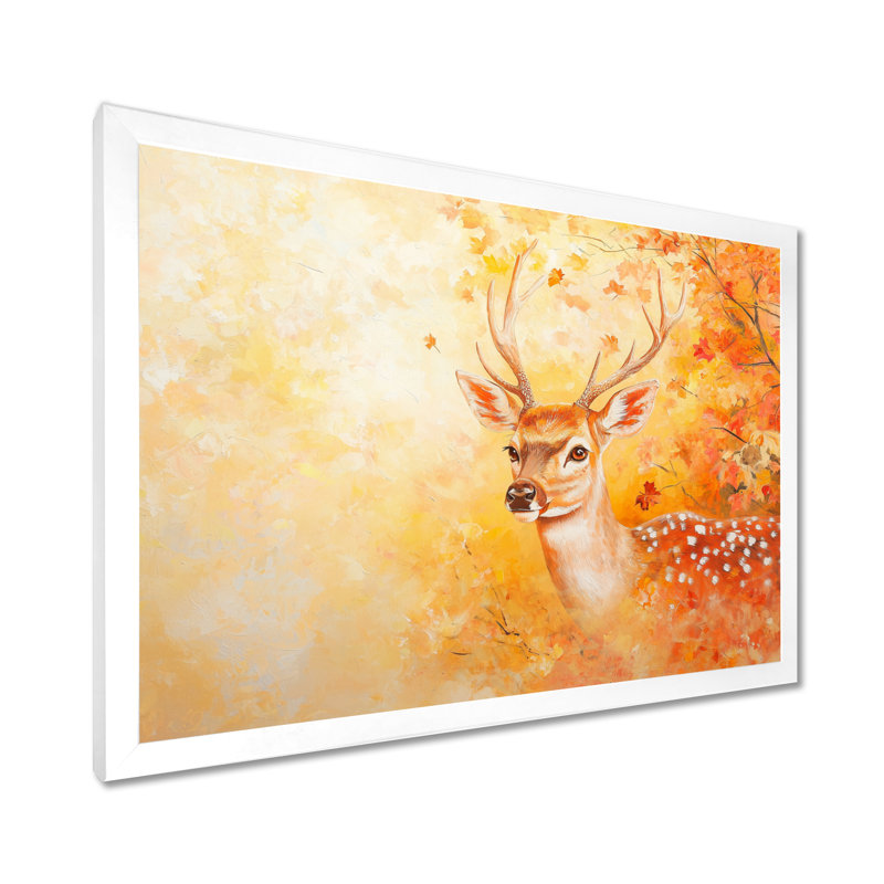 Cerf dans un feuillage d'automne - art mural cerf, H 34 po x l 44 po, Reproduction encadrée d'une seule photo sans pass