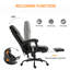 Fauteuil de bureau noir à haut dossier de massage, avec 6 points de vibration, fauteuil d'ordinateur inclinable en cuir PU, fauteuil de bureau ergonomique, avec repose-pieds réglable en hauteur et télécommande