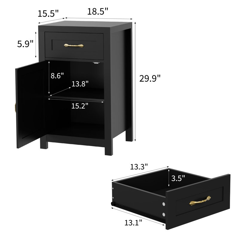 2 pièces, table de chevet avec rangement, Noir