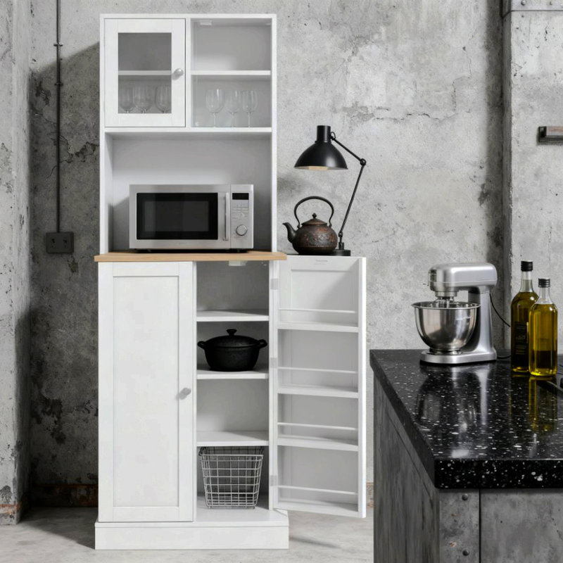 Armoire pour micro-ondes avec tablettes réglables, grand garde-manger et huche de cuisine