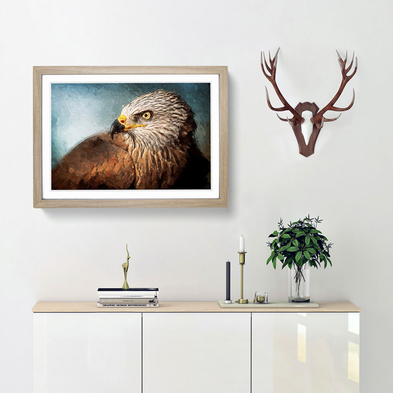 Portrait of  Kite Bird - Picture Frame Painting Print, 27cm H x 36cm W x 2cm D, Oak Framed