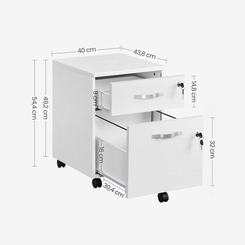 40 cm W 2 -Drawer Wheels / Casters included Mobile Filing Cabinet