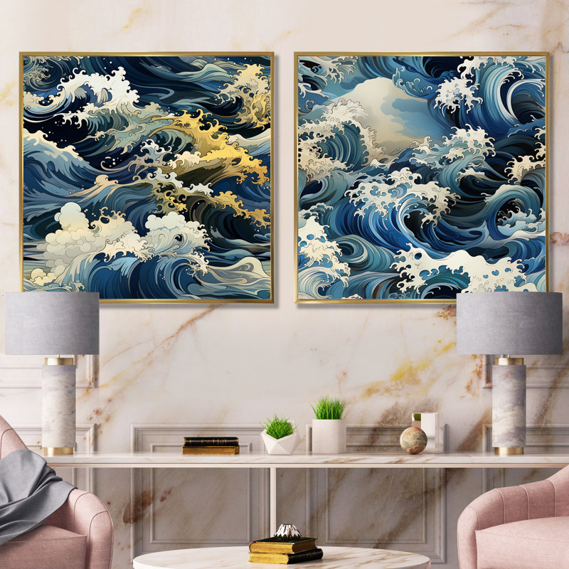 Ensemble de salon Rainbolt - Coastal Wall Art, H 36 po x l 73 po x P 1,5 po, Encadrement doré