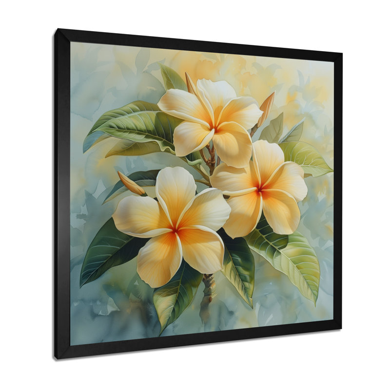 Décoration murale jaune et blanc Plumeria Tropical Dream - Plumeria, Toile encadrée noire simple, H 30 po x l 30 po x P 1 po