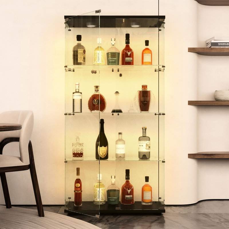 Armoire à vin en verre trempé, noir, avec pieds réglables pour plus de stabilité, d'équilibre, de stabilité et de stabilité