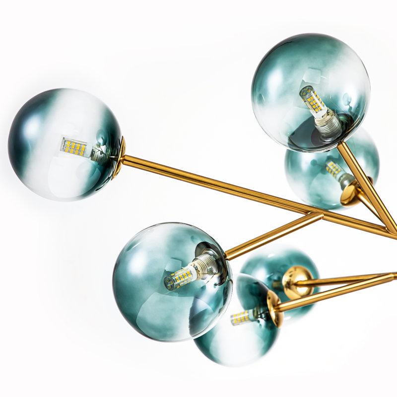 Spoffo 15 Light Sputnik Sphere Chandelier Kitchen Island Pendant Lamp With Glass Lampshade, Gold