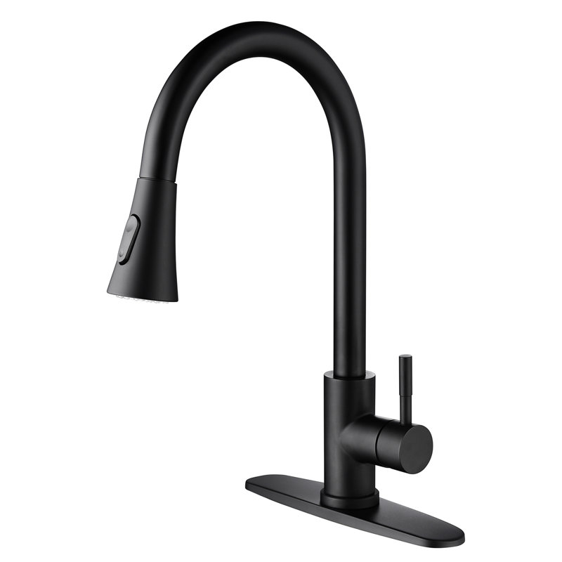 Matte Black Kitchen Faucet With Pull-Out Spray: Stainless Steel, 360 Rotating Spout, Corrosion Feature, Single Handle For Water Temperature & Flow Rotatable Head, Coating, All Kinds Of Control Needs