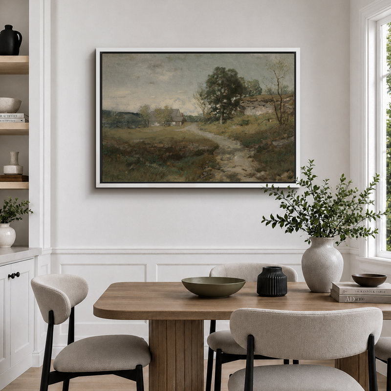 «Rustic Countryside», campagne de campagne, H 24 po x l 36 po, Cadre flottant blanc