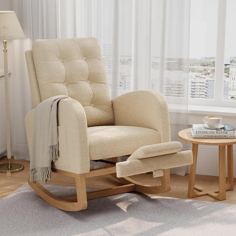 Chaise berçante Nursery, fauteuil oscillant en molleton avec repose-pieds, haut dossier pour la chambre à coucher, brun, Brun