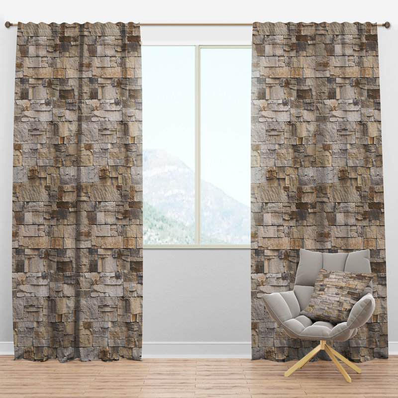 Stone Wall with Beige Bricks - Abstract Curtain - Velvet Room darkening - 1 panel, 52" W x 95" L