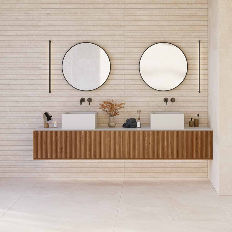 Lune 24x48 Fluted Matte Porcelain Tile, Beige