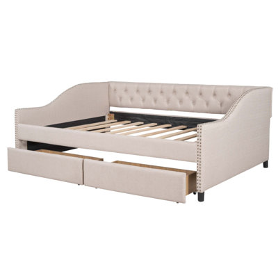 Upholstered Daybed with Two Drawers, Wood Slat Support, and Elegant Design for Modern Living