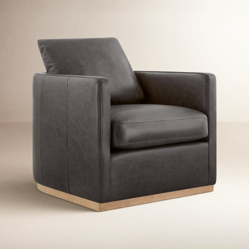 Bobbi Genuine Leather Swivel Armchair, Marseille Black Top Grain Leather
