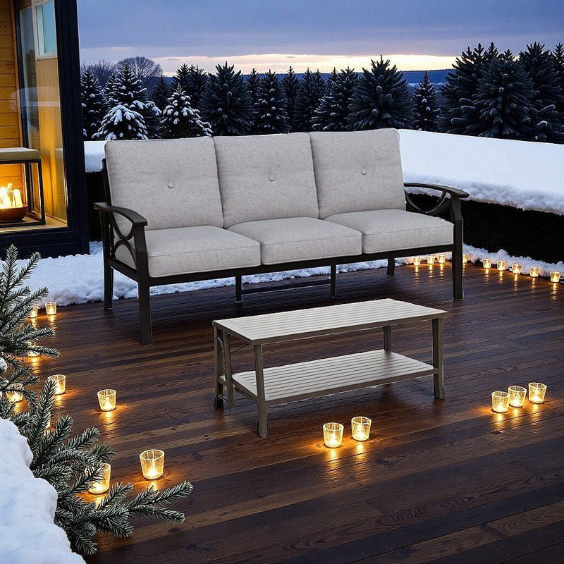 Luxury All-Weather Patio Sofa Set with Sculptural Design & Cloud-Like Comfort - Complete Outdoor Lounge, Gray, Black; Brown