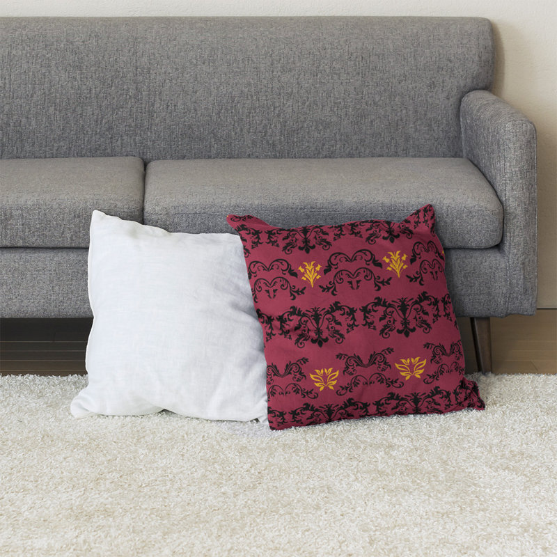 Housse et insert de coussin carré Arizona Football Baroque, 36 po x 36 po, Noir / rouge / jaune