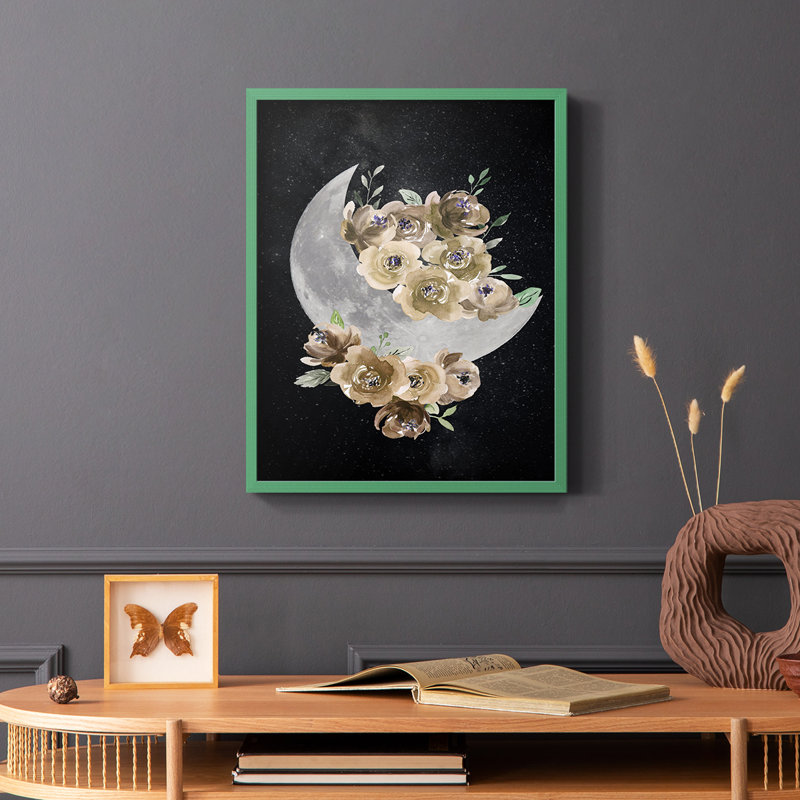 Reproduction encadrée de lune bohémienne - bois massif, Vert, H 10 po x l 8 po