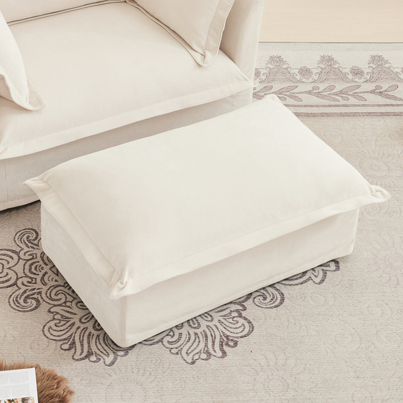 Repose-pieds en chenille pour le salon - repose-pieds parfait, siège de rechange et décoration, Crème