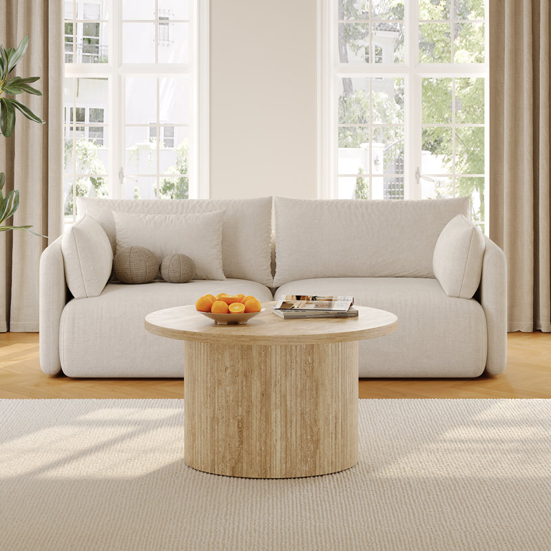 Table basse 31,5 "avec base en bois massif, Travertin