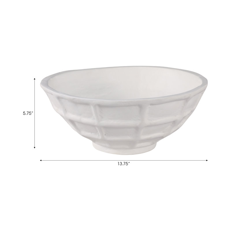 Decorative Bowl Paper Mache Textured Modern Design For Home Office Bedroom Or Living Room Decor - 6" White