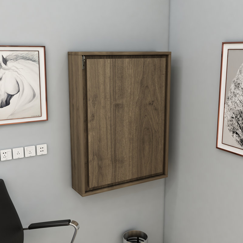 Computer Desk with Shelves Wall Mountable Lindzy, Walnut