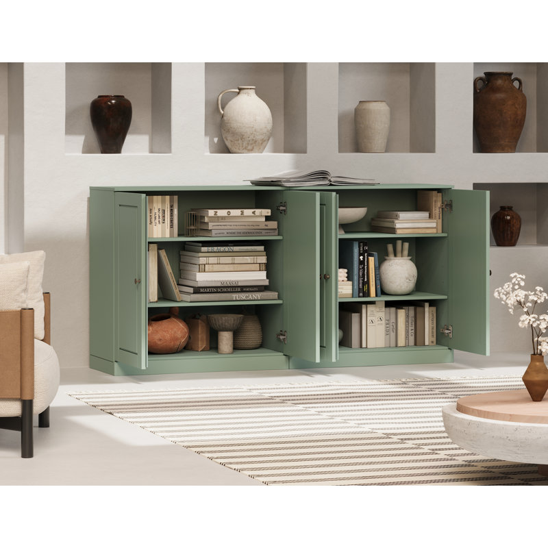 Buffet 100% bois massif 64 "avec portes solides, Sauge