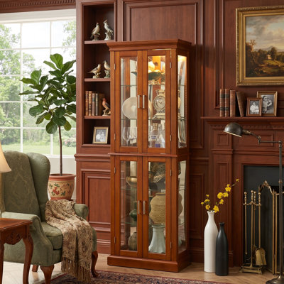 70" Majestic Tall Curio Cabinet With Internal Spotlight & 6-Tier Adjustable Glass Shelving (Available In Walnut, Cherry & Oak)