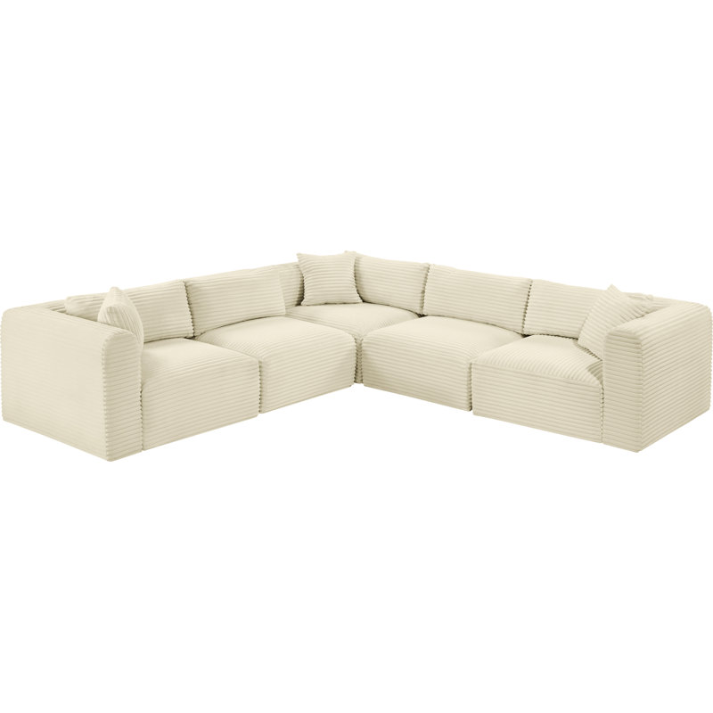 Canapé modulaire en L Carmean Performance, 2 sans accoudoirs, 3 en coin, Velours côtelé texturé crème