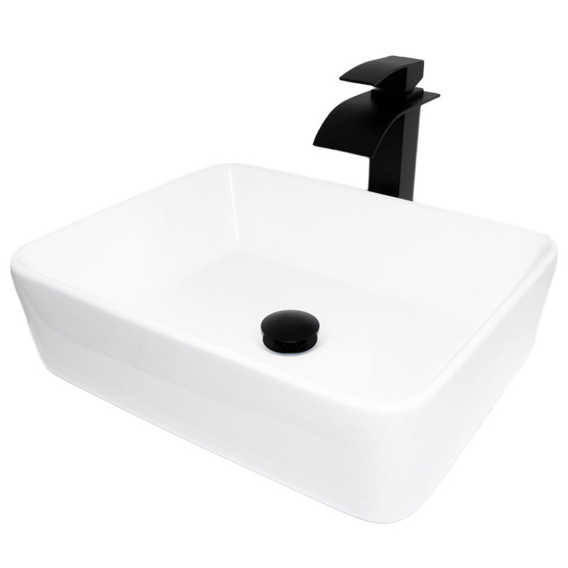 Novatto 19'' White Porcelain Square Bathroom Sink with Faucet
