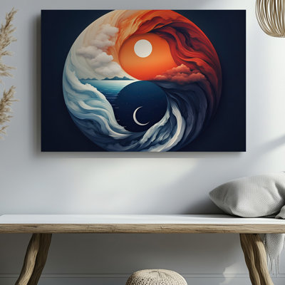 Canvas A Visually Striking Circular Design Embodies The Yin Yang Symbol Wall Art Intricately Divided Into Two Halves The Upper Half Canvas Wall Art