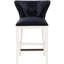 Similicuir bleu foncé, bois blanc, tabouret de comptoir, siège à ressorts à arc, garniture cloutée à la main en laiton antique, dimensions de l'assise, dossier profilé, bois massif, dossier