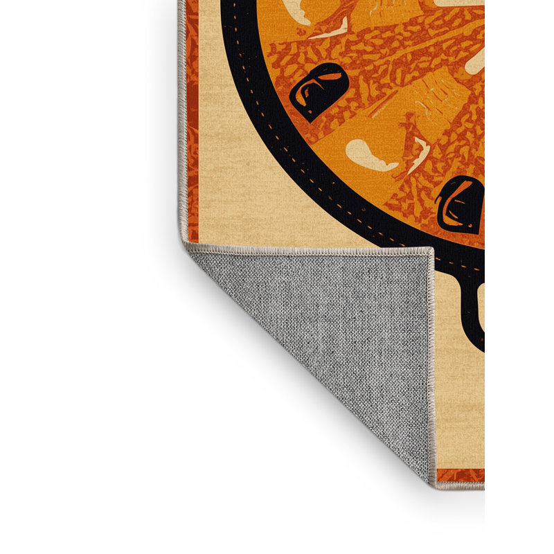 Machine Washable Higgins Paella Global Inspired Block Print Rug in Brown – Beige Binding, 5x7