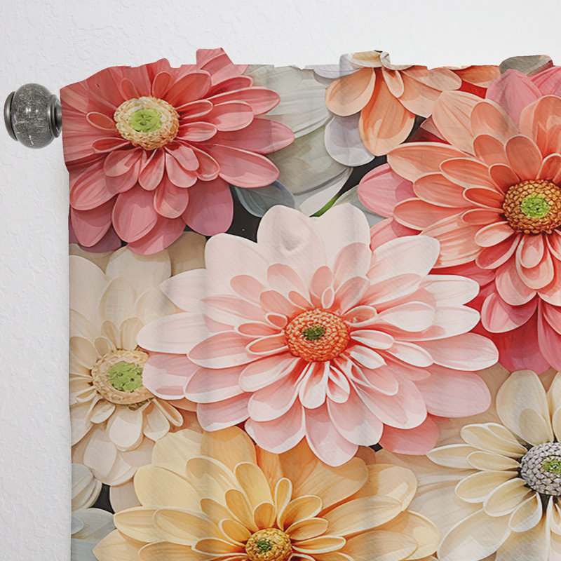 Bennison Collage of Beige Pink Zinnias Flowers - Zinnias Curtain - Velvet Room Darkening - 1 Panel, 52" W x 108" L