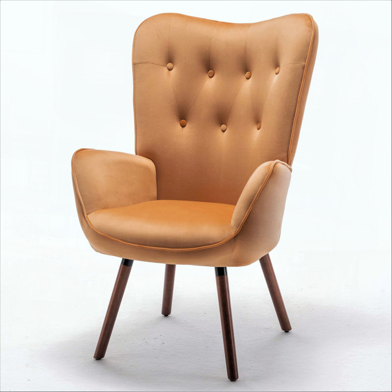 Fauteuil à oreilles Mid-Century moderne capitonné, Mustard Yellow